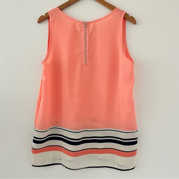 Pink Owl Coral Orange Pink Striped Tissue V-Neck Tank Top - Picture 3 of 3